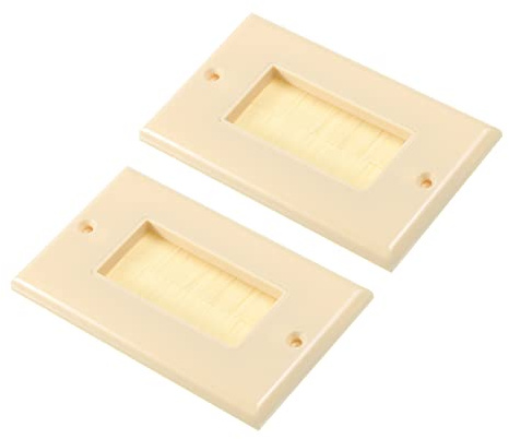 PATIKIL Placa de Pared con Cepillo para Decoración, Pasacables de Un Solo Gang 114mmx70mm Beige para Cables de Baja Tensión, Paquete de 2
