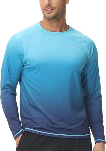 YuKaiChen Rashguard T-shirt à manches longues pour homme Séchage rapide Respirant Surf Pêche Randonnée, Dégradé de couleur bleu., 3XL