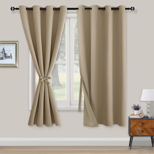XWZO Cortinas opacas con ojales 2 piezas, cortinas con pinzas para oscurecer, impermeables para dormitorio, sala de estar, oficina, 175x140 cm, marrón claro