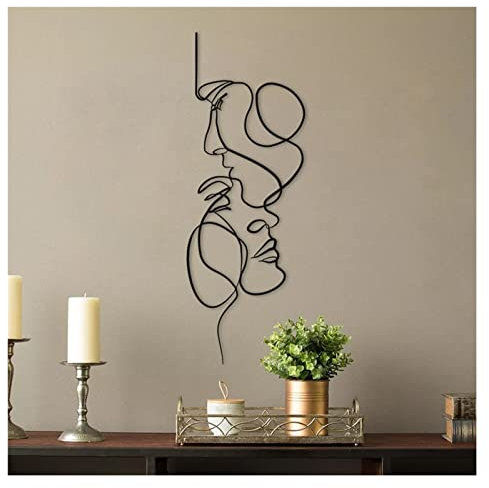 ZGSYH Metall-Wandkunst, minimalistisches Dekor, menschliches Gesicht, Draht-Kunst-Dekor, Wandkunst-Wandbild, Silhouette-Wandkunst, abstraktes menschliches Gesicht, Heimdekoration (Size : 50 * 18cm)