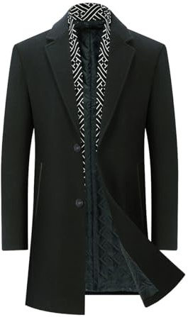 YOUTHUP Men's Wool Coat Thick Mid-Length Winter Trench Coats Stylish Casual Business Peacoat