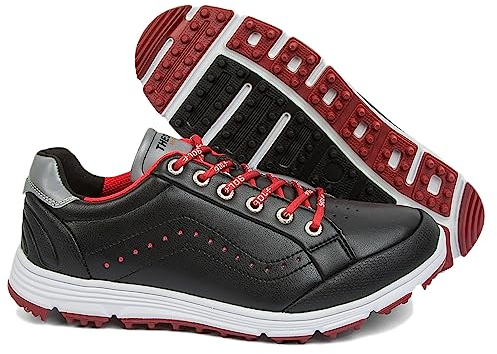 Herren Golfschuhe,Bequem Weich Golfschuhe Herren Stachellos,Lässig Atmungsaktiv Gehen Junior-Golfschuhe,mit Fußgewölbeunterstützung,Schnürdesign,Allwetter-Atmungsaktivität ( Color : Black , Size : 39