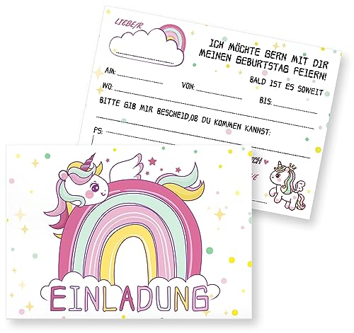 Mocraft 12 x Einladungskarten Kindergeburtstag Mädchen, Einladungskarten Geburtstag Kinder mit Briefumschläge, Einladungen Kindergeburtstag für Jungen und Mädchen