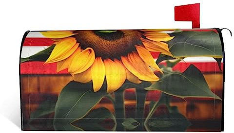 Copertura magnetica per cassetta delle lettere con girasole e bandiera americana, decorazione per la casa da giardino, per esterni, dimensioni standard, 45,7 x 52,8 cm