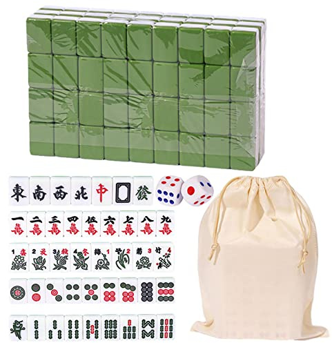 Povanjer Mahjong-Spiel, Trip Kleine Traditionelle Chinesische Mahjong-Kits Mit Tragetasche | Tragbares Tischspiel Mit 146 Melaminharz-Mahjong-Steinen Für Die Familienfreizeit
