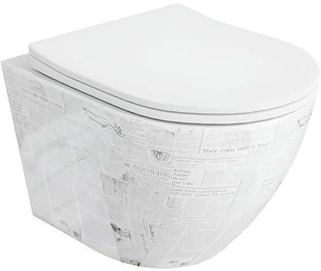 LAVITA Wand-WC Sofi Slim Paper Hänge Toilette WC Sitz Toilettendeckel mit Absenkautomatik & Metallscharniere Toiletten Spülrandlos Hängend Toilettenbecken 365x490x395 mm Weißer Glanz