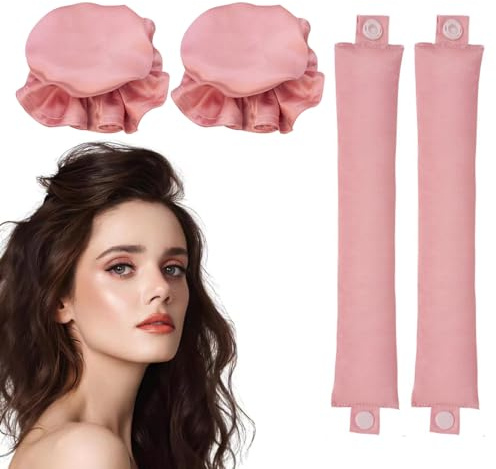Locken Ohne Hitze, 2 Stück Heatless Curls Band, Lockenwickler üBer Nacht, Lockenwickler Große Locken Diy Styling für Kurzes und Langes Haar (Rosa)