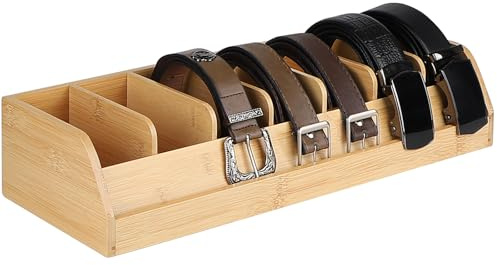 DBREAKS Gürtel Aufbewahrung, 7 Fächer Gürtel Aufbewahrungsbox, Bambusfarbe | Bambus Gürtel-Vitrine, Gürtelorganizer, Gürtelhalter Box für Schrank und Schublade, Gürtel-Belt Organizer für Damen & Herren