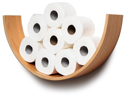 Toilettenpapier Ersatzrollenhalter, wandmontierte WC Aufbewahrung, Eiche | Baltisches Birkensperrholz, Halbkreisform, verstecktes Befestigungssystem, platzsparend, 50,8x25,4x10,2 cm, ca. 500 g