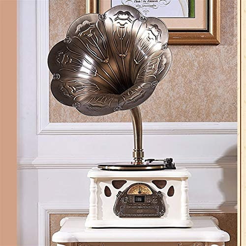 Lecteur Vinyle Vintage, Machine à Vinyle The Big Horn Radio Bluetooth Phonograph Record Player 45 RPM Adaptateur 3 Vitesses Platine Gramophone