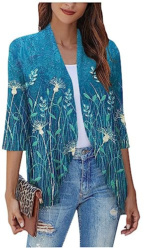 SCBFDI Cardigan Elegante Donna, Cardigan Kimono Per le Donne Cardigan Aperto Con Volant, Casual, Manica 3/4, Maglioni Leggeri, Spolverino, Ragazze, Moda., Giacca Rosa Donna, Cardigan Nero Lungo Donna