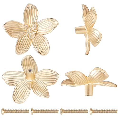 CREATCABIN 6 Set Goldene Blumen Schubladenknöpfe Schrankknöpfe Kommodenknöpfe Schubladengriffe Legierung Einloch Hardware Griff Mit Schraube Für Küchenmöbel Schrank Kleiderschrank Türgriffe 56x58.5mm