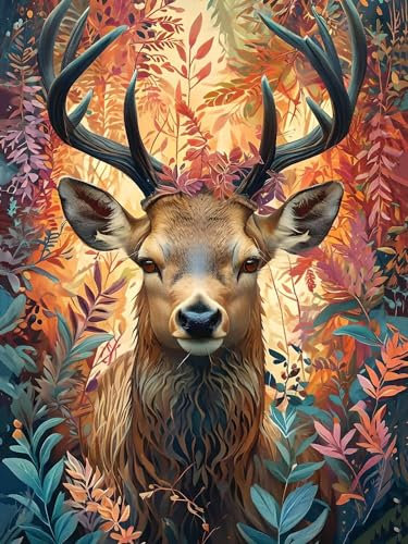 Kinooge Malen Nach Zahlen Erwachsene Hirsch, Paint by Numbers Malen Nach Zahlen Anfänger, DIY mit Pinseln und Acrylfarben Handgemalt Ölgemälde Leinwand für Home Décor, Ohne Rahmen, 40x50cm G-288