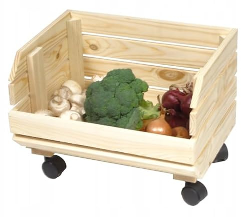 GoodFreshDecor Holzkiste Weinkiste Obstkiste Gemüsekiste mit Rollen Aufbewahrungskiste Aus Holz Vintage Deko Outdoor Außen Innen Holzbox 37 x 30 x 29 cm