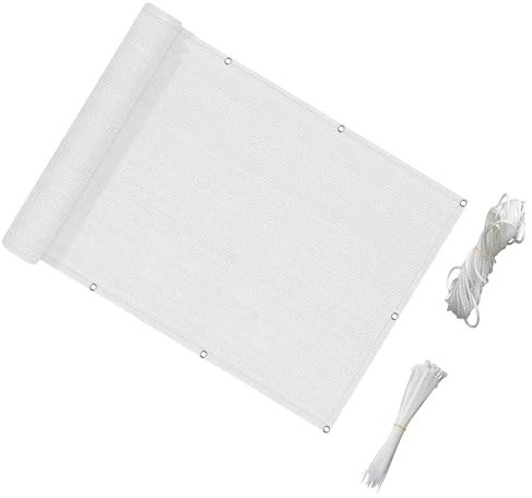 Balkonverkleidung Ohne Bohren 115 x 600 cm HDPE Gewebe, Uv-Schutz, Wetterfest Balkonumspannung Balkonverkleidung mit Kabelbinder für Gartenzaun Balkonzaun, Weiß