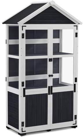 M MCombo Petit abri de Jardin en Bois - Résistant aux intempéries - Serre pour l'extérieur - Balcon - Terrasse - 100 x 53 x 178 cm - 0111 (Gris Anthracite)