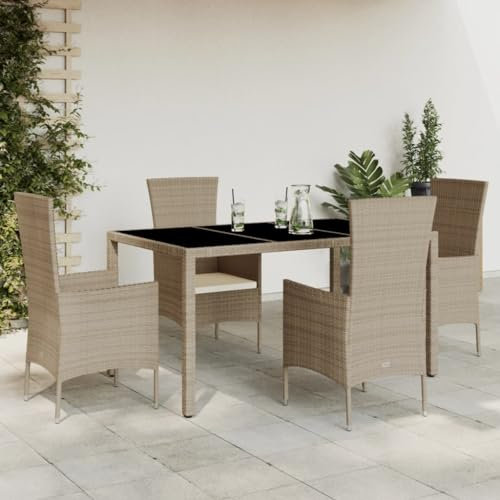 Homgoday Set da pranzo da giardino 5 pezzi con cuscini in rattan sintetico beige, sedia seduta poltrona tavolo cucina esterno terrazza patio balcone mobili tipo 5