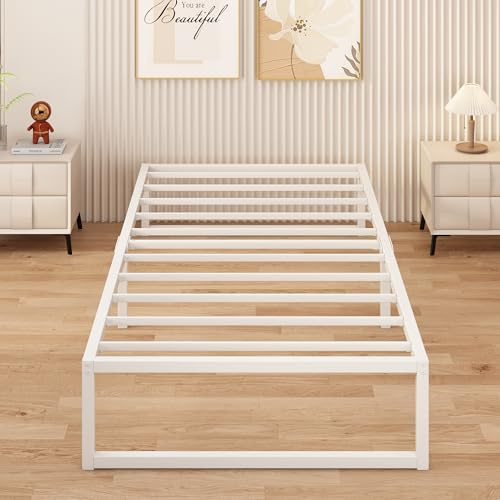 Yicensen Struttura Letto Singola 90x200 cm, Struttura Letto in Metallo, Supporto Solido, Facile da Montare, Design Silenzioso, Stile Moderno e Minimalista, Altezza 36 cm, Bianco