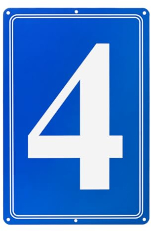 M METERXITY Aluminum Number Sign 4, 11.8 Inch House Numbers and Metal Letters, Parking Spot Letter Signs, Metal Letter Wall Decor for Garden/Door/Mailbox [White Text On Blue]