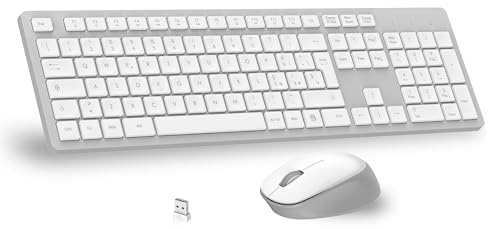 LeadsaiL Kit Tastiera e Mouse Wireless con Tastierino Numerico, Layout Italiano QWERTY, 2,4 GHz USB, Silenzioso, Compatibile con PC, Desktop, Laptop, Computer per Windows, HP, Lenovo, Bianco e Grigio