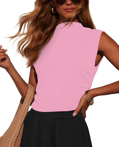 Homlan Camiseta de Tirantes para Mujer de Verano sin Mangas Corte Ajustado básica de Cuello Alto Sexy Elegante, Rosa, M