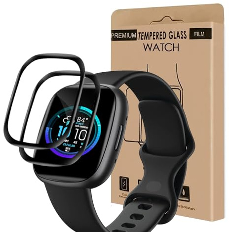 Cable Leader 2 Stück Schutzfolie für Panzerglas für Fitbit Versa 3/Sense/Sense 2 Schutzglas, 3D Full Cover Displayfolie, Keine Blasen, Frei von Kratzern, 0,15mm HD Fitbit Versa 3 Displayschutzfolie