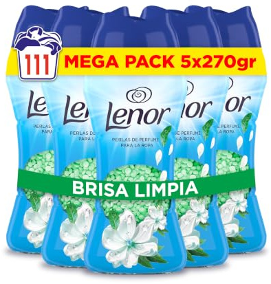 Lenor Perlas De Perfume para la Ropa, 111 Lavados (5 x 270g), Brisa Marina Y Jazmín, Edición Limitada Costa Mediterránea, Frescor Ininterrumpido Hasta 12 Semanas