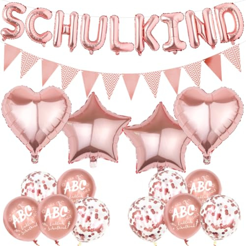Einschulung‑Deko 2026 Folienballons, Luftballons & Girlanden, perfekt für Schulstart‑Fest‑ und Schülerparty‑Deko (Roségold)