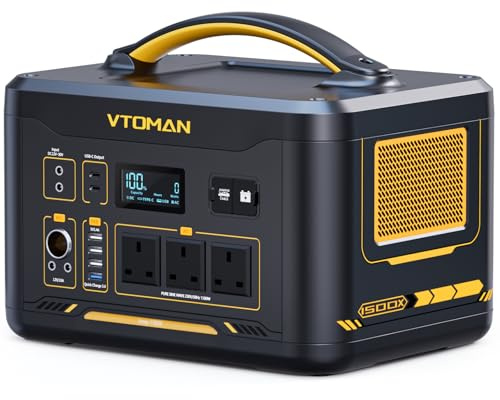 VTOMAN 1500W Portable Power Station - 828Wh Solar Generator LiFePO4 Battery Power Station, Dual 100W PD Type-C & Regulated DC, Capacity Expandable to 2376Wh for Camping, Travel, Off-grid Life, Backup