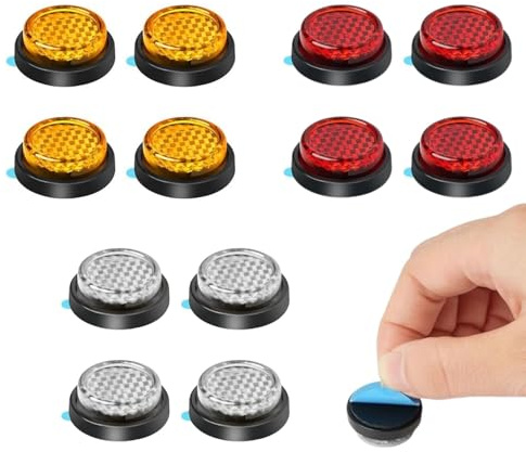 12 PCS Round Motorcycle Reflectors, Number Plate Reflector Motorbike, Stick-on Safety Reflectors, 24mm Mini License Plate Reflector for Motorcycles/Bicycles/Trailers & Gates