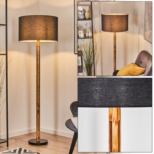 HOFSTEIN Stehleuchte Flemming, Stehlampe aus Holz im modernen Boho-Design, Schirm aus Stoff, Ø 50 cm, 158 cm, E27, mit Fußschalter - Wohnzimmer, Schlafzimmer, Esszimmer, Flur