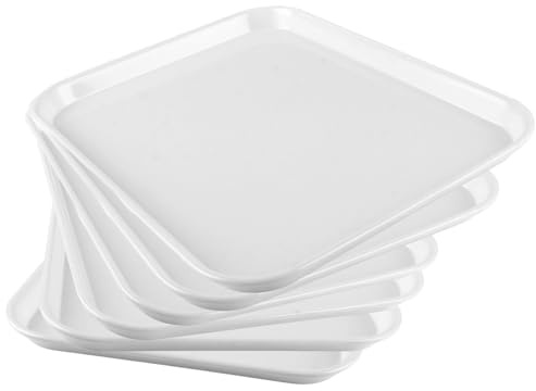 MIVIDE 6 Stück Melamintablett Weiß, 35.5 x 27.8 x 2.5 cm Tablett Serviertablett Rechteckig, Groß Serviertablett Stapelbar und Kratzfest für Café Bar Partys Küchen