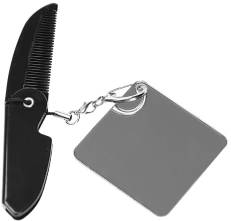 GALPADA Faltbarer Bartkamm für Männer mit Feinem Zahn Quadratischer Spiegel Leichter Klappkamm aus Acryl Kompakt für Reisen und Täglichen Gebrauch