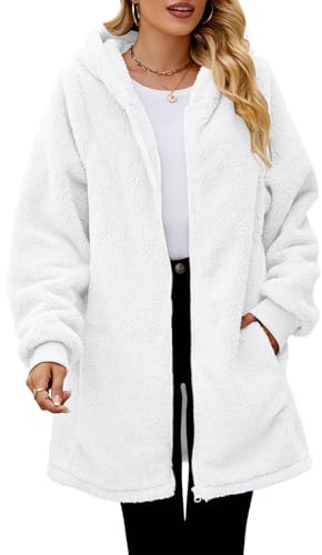 Genérico Abrigos Mujer Invierno Chaqueta Casa Primavera de Peluche con Capucha Chaqueta Pelo Sintetico Polares para Abrigo de Invierno Abrigo Mujer Corto Blanco M