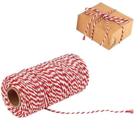 ZORVYN Kordel Schnur, Metzgergarn Wurstgarn, Faden Makramee Garn, Baumwollgarn Dünn, Küchengarn Bäckergarn, Geschenkband, Band für Basteln, Weihnachten, Adventskalender (100M, 2mm) (Rot Weiß)