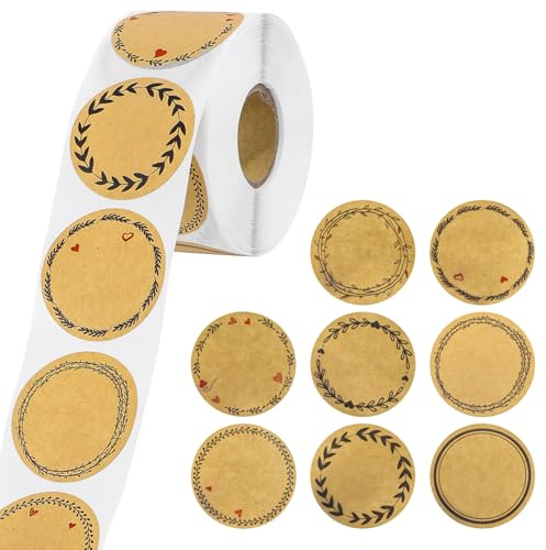 CXNXFD 500 Stück Kraftpapier Aufkleber 3,8 cm Rund Geschenksticker Marmeladen Aufkleber zum Beschriften für Backen Geschenktüten Karte Briefumschlag Flasche Marmeladengläser, Geschenke