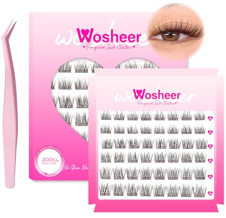 Wosheer 3D Pre Glued Cluster Lashes Self Adhesive Eyelashes Kit With Tweezer No Glue Needed Cluster Lashes for D Curvature Pre Glued Eyelashes Kit（Zooli Kit, 10mm-16mm）