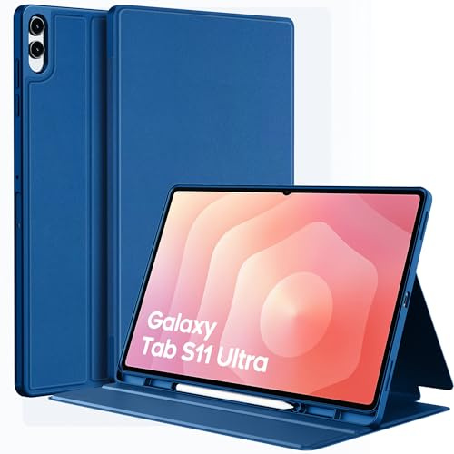 EasyAcc Funda para Samsung Galaxy Tab S11 Ultra de 14,6 Pulgadas 2025 con Soporte S Pen, Delgada Folio Stand Tablet Funda, Multiángulo, Visión Multiángulo, Azul Mar