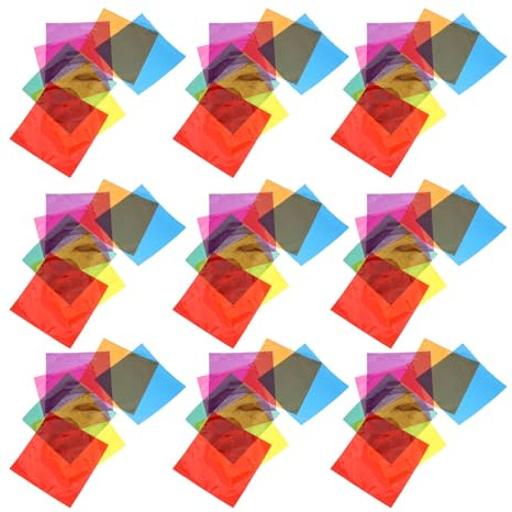VILLFUL 90 Pezzi Cellophane Colorati Quadrati per Artigianato Carta Trasparente per Avvolgimento Regali Pellicola Diffusore Luce per Progetti Scolastici e Decorazioni Creativi