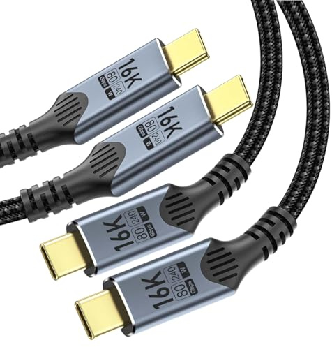 Câble USB C court 0,3 M 2pack compatible thunderbolt 5,240W PD 3.1 cable usb c charge rapide, 80 Gbps data Chargeur Type C Nylon Tressé,Transmission vidéo 16K/8K/4K compatible thunderbolt 4/3