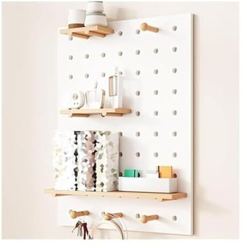 YAYREC Peg Board,Wooden Pegboard, Wall Mounted Tool Storage Holder with Accessories for Kitchen Living Room Office Warehouse(White,60x80cm)