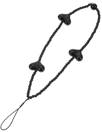 COLLBATH Chaîne de Téléphone Portable en Acrylique Noire Pendentif Cœur Décoratif Lanière Anti-Perte Élégante pour Smartphone Cordon Pratique et Léger Adapté Usage Quotidien et Présent
