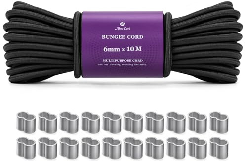 Abma Cord Gummiseil 6mm 10M Expanderseil mit 20 Würgeklemmen Gummiband | 100% Dehnung, UV Beständig, Plane, Anhängerplane, Sonnensegel, Zelte, Banner