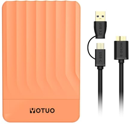 YOTUO Disque dur externe 750 Go avec extension de stockage portable, USB 3.0 et USB-C pour PC, Mac, ordinateur de bureau, ordinateur portable, smartphone, PS4, Xbox One, Xbox 360, Office & Game Orange