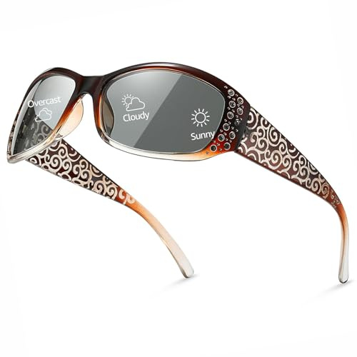 Myiaur Photochromic Polarised Sunglasses for Women Anti Glare | Trendy Rhinestone Wrap Around UV400 Shade for Driving & Everyday Style