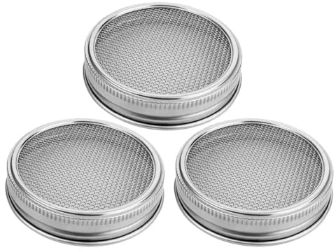 SHINEOFI Stainless Steel Sprouting Lids to Enhance Germination Rates with Breathable Mesh Design 3pcs for Wide Mouth Jars for Home Gardening and Farming