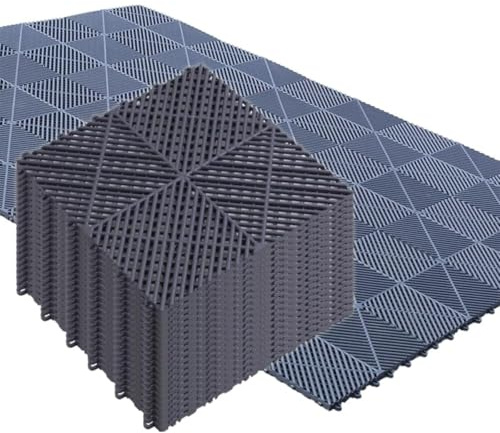 Suelo de Garaje de PVC Antideslizante Baldosas de Goma Resistentes azulejos de terraza entrelazados Suelos de talleres lavaderos de coches piscinas(Gray,20-piece pack)