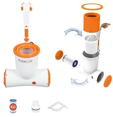 Bestway Flowclear Skimatic Filter Pump, 680gal Above Ground Pool Surface Skimmer, Automatic Filtration, No Hoses Needed, Easy Clip-On Design, Compatible with 300-5,400gal Pools