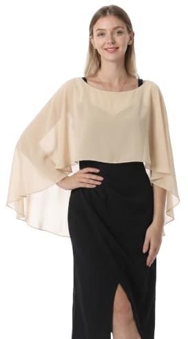 Hotshawl Capelets for women Chiffon Cape Shawls and Wraps for Evening Dress Wedding Capes Cover Up, Champagne, One Size