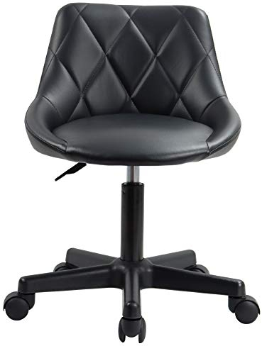 KKTONER Drehstuhl Rollhocker Arbeitshocker mit Lehne höhenverstellbar Drehhocker aus PU Leder schwarz